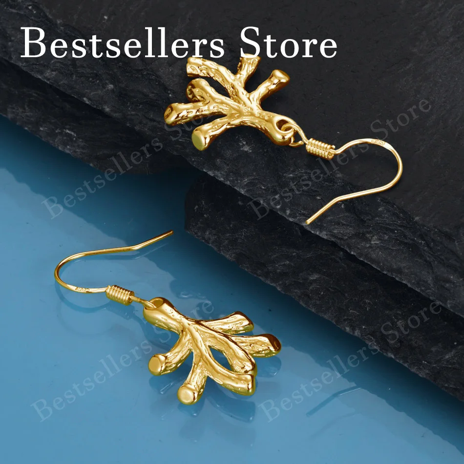 925 Sterling Silver 18K Gold Plated Delicate Branch Earrings for Women, Fashionable Wedding Jewelry Accessories