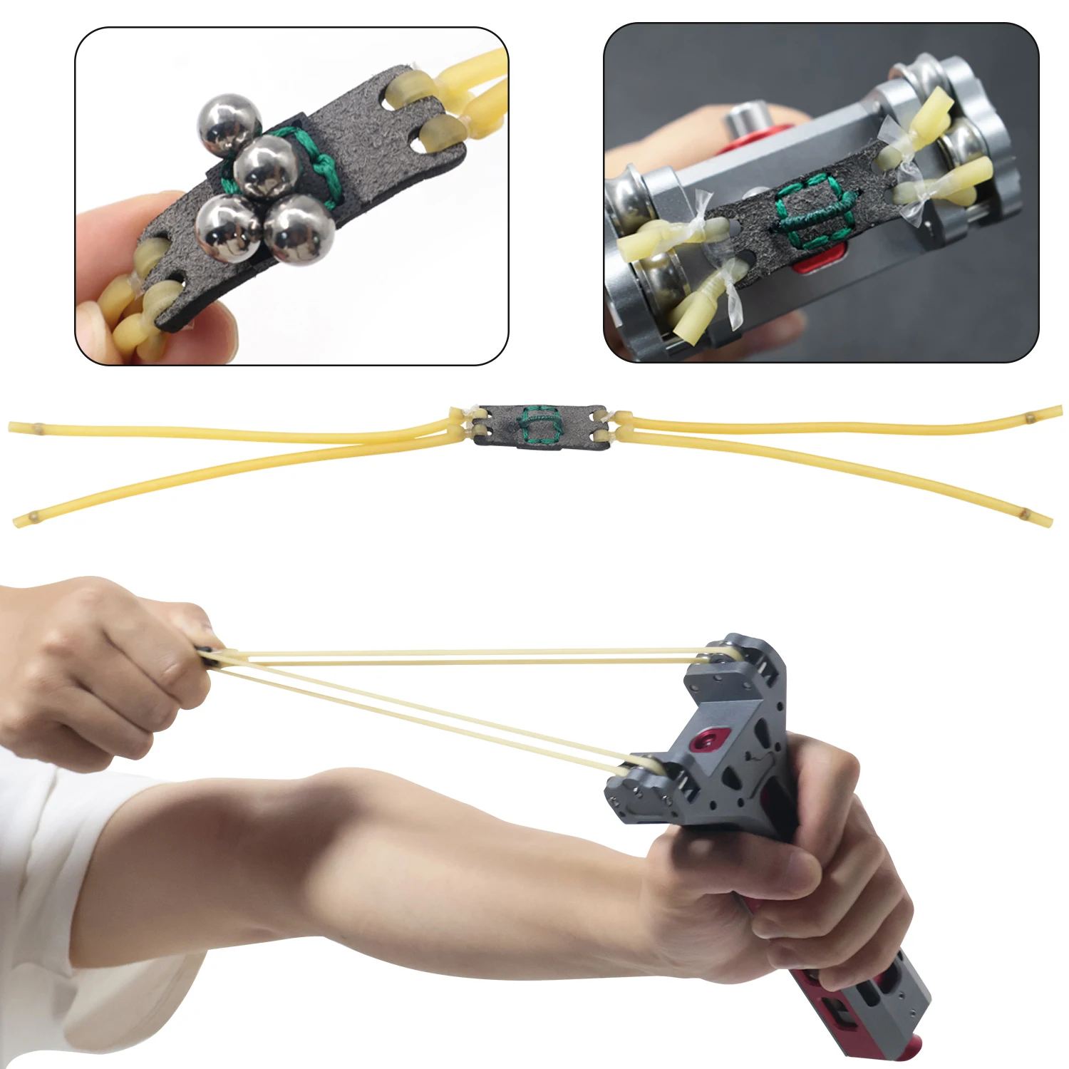 1/3Pcs High-Elastic Tubular Rubber Bands + Magnetic Leather Pouch, Special Rubber Bands For Repeating Slingshot﻿