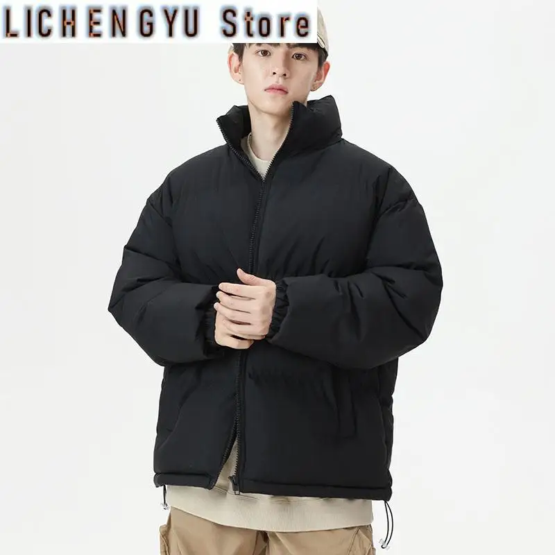 Autumn and Winter  Dopamine  Cotton  Jacket, Men's Stand-up Collar Coat, Men's  Thick Pure Color Warm Cotton Jacket, Cotton Coat