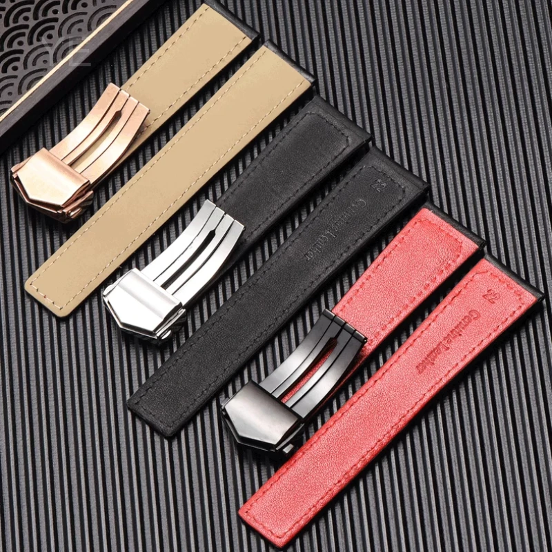 Натуральный безопасный для кожи ремешок для часов из натуральной яловой кожи 22 мм для серии Tag Heuer, элегантные джентльменские дышащие ремешки для часов, черные