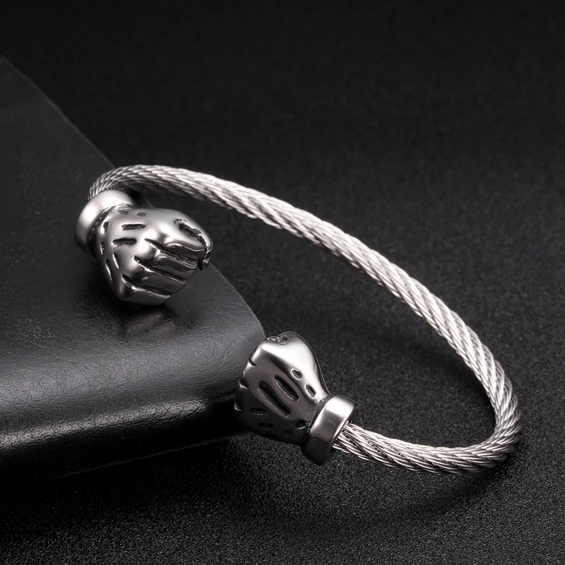 Unique Design Silver Fist Open Cuff Chain Link Hologram Cuff Bangles Punk Powerful Men Male Sporty Bracelets