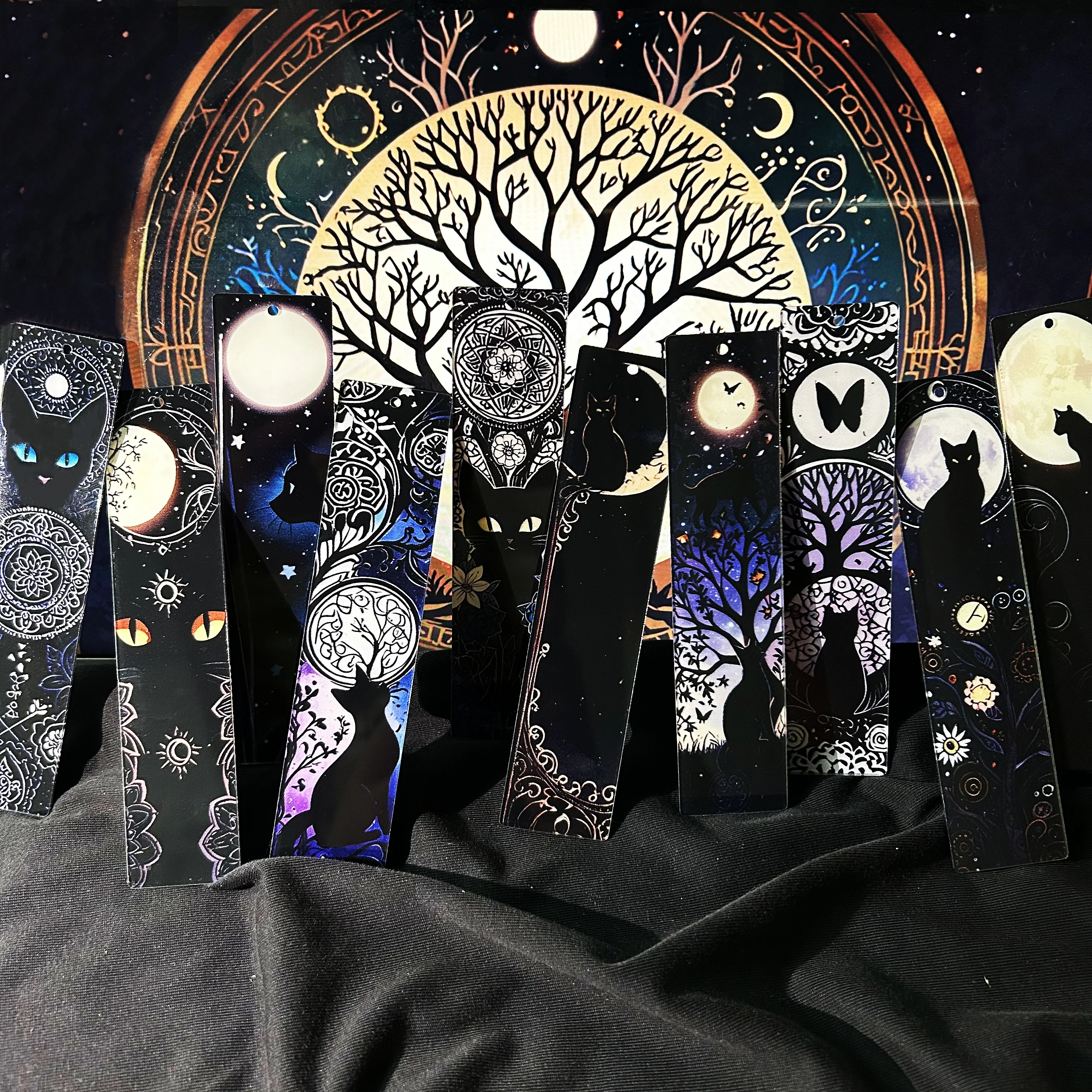 10 sztuk akrylowe zakładki artykuły do nauki dla uczniów artykuły papiernicze prezenty wystrój prezenty książka biuro drzewo życia Halloween czarny kot