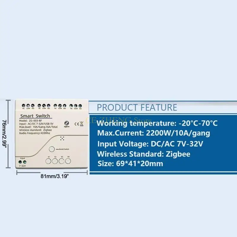 E56b módulo relé protocolo zigbee inteligente, 4 vias, tuya, 433mhz, controlador luz, acessório casa inteligente,