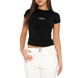 Custom logo women's casual Short  sleeved t-shirt summer slim fit pullover t-shirt women's street wear bottom top