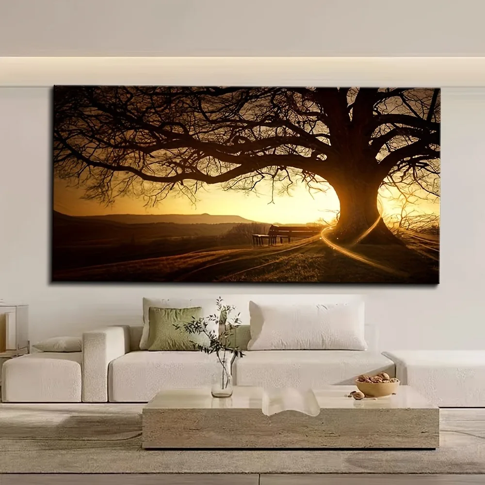 Modern forest landscape oil painting art print, 1.5 inch thick pine frame