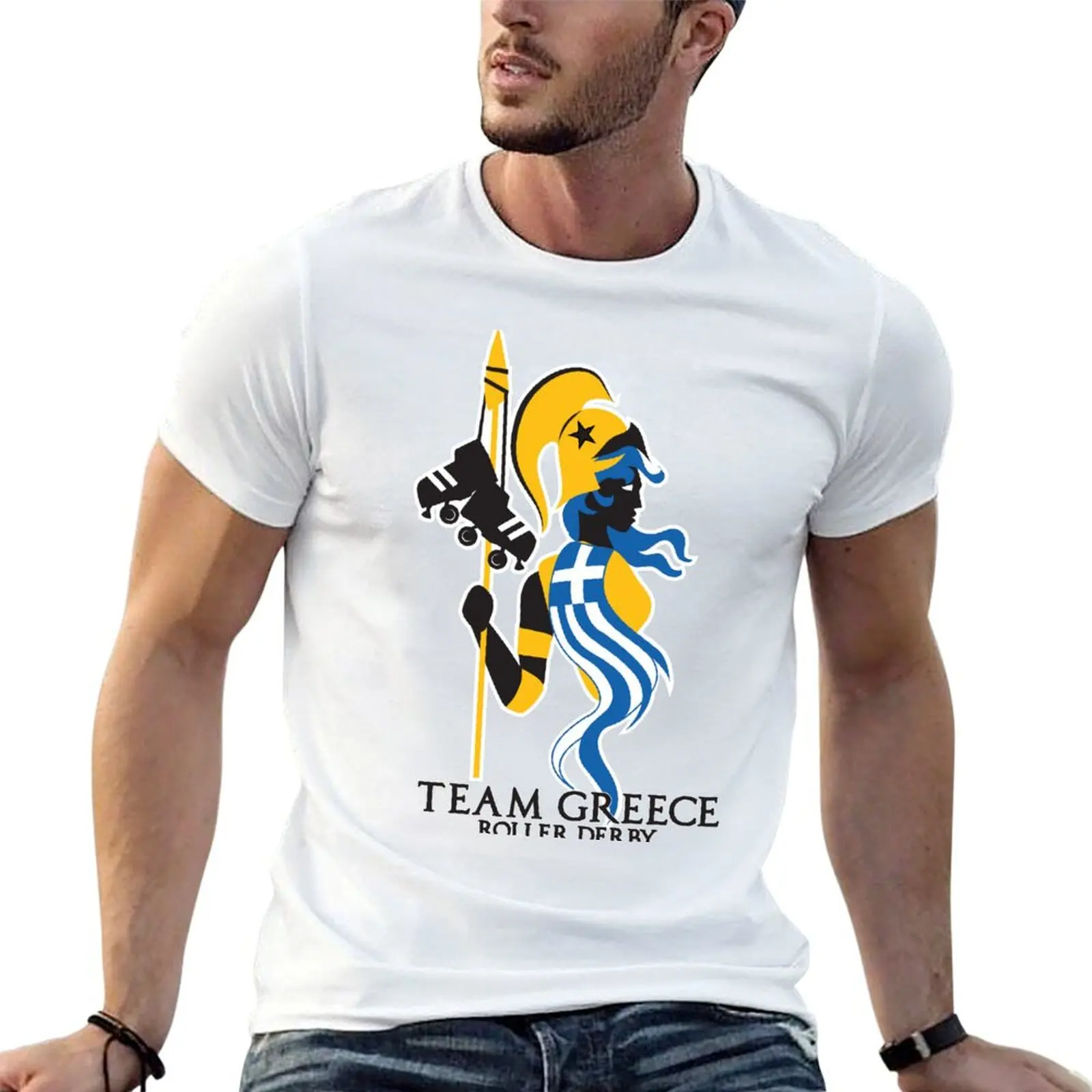 Camiseta con logotipo del equipo Greece Roller Derby (fondo blanco), camiseta para hombre, camisetas para hombre, camiseta de algodón