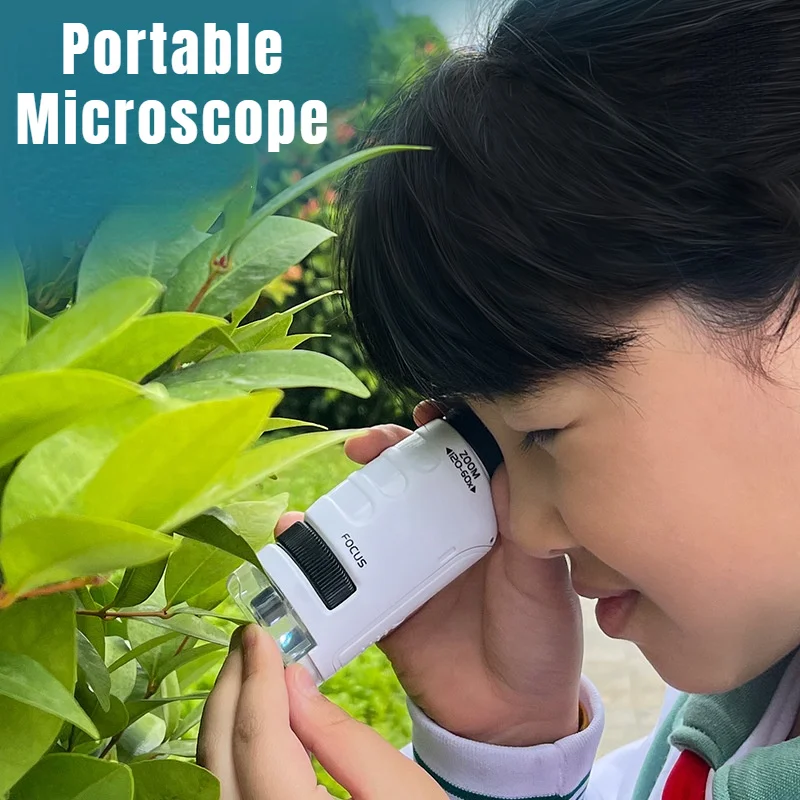 Portable Microscope Kids Biological Educational Toys For Children Home School Science Kit LED Light 60X-120X STEM Gift Magnifier