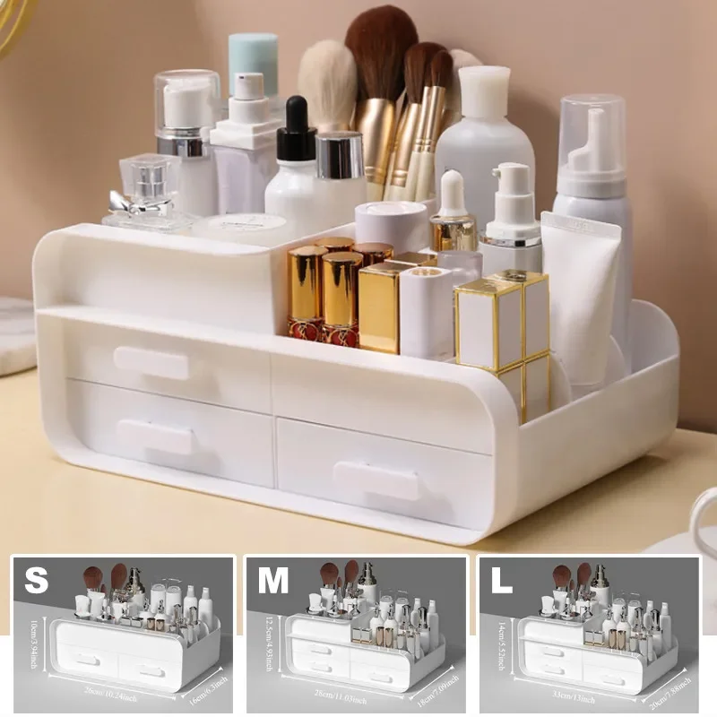 

Desktop Finishing Storage Box Cosmetics Makeup Storage Box Plastic Storage with 2/3 Drawer Office Home Organizer Box Makeup Case