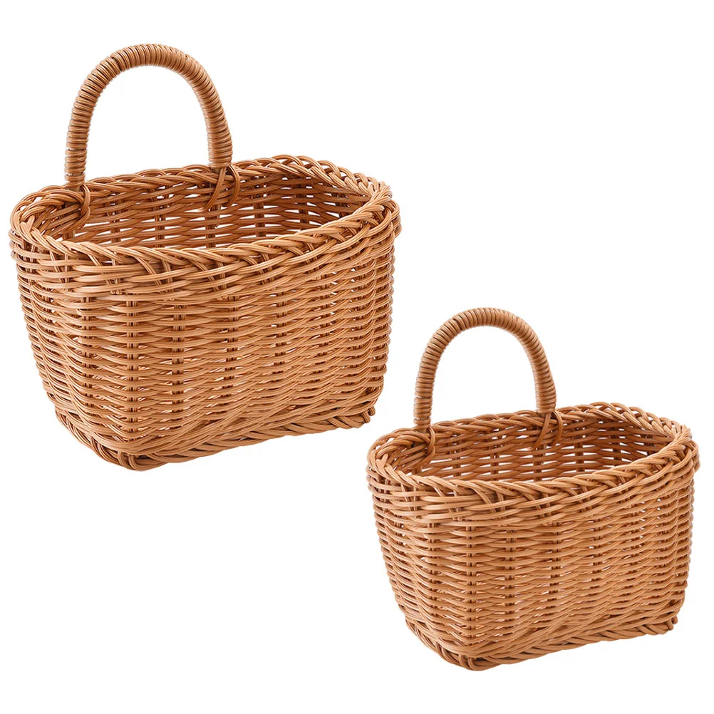 

2 Pcs Portable Flower Basket with Handle Small Woven Hanging Vegetable Storage Fruit Baskets for Natural Rattan Wall