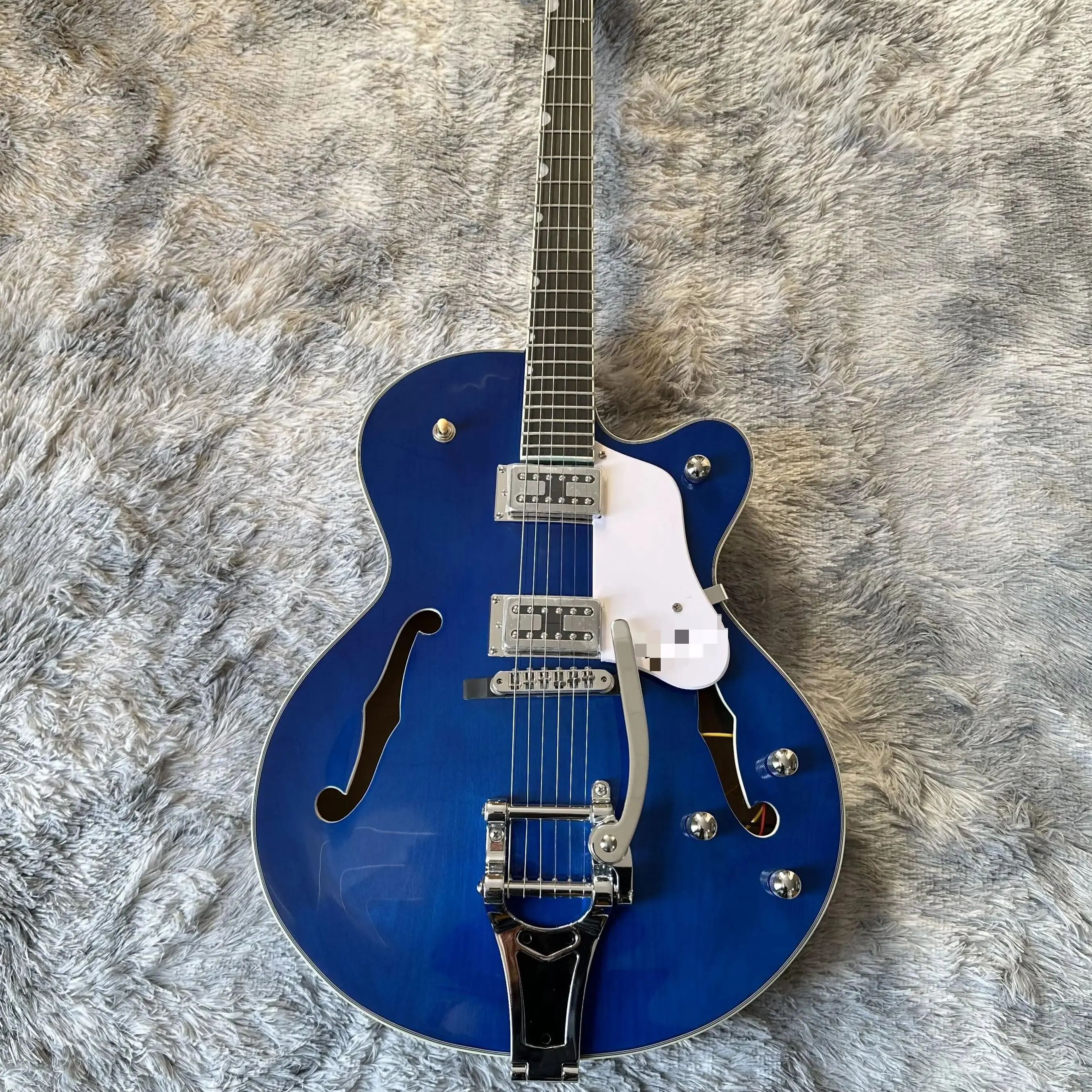 

Semi hollow blue electric guitar rocker system white guard Rosewood fretboard