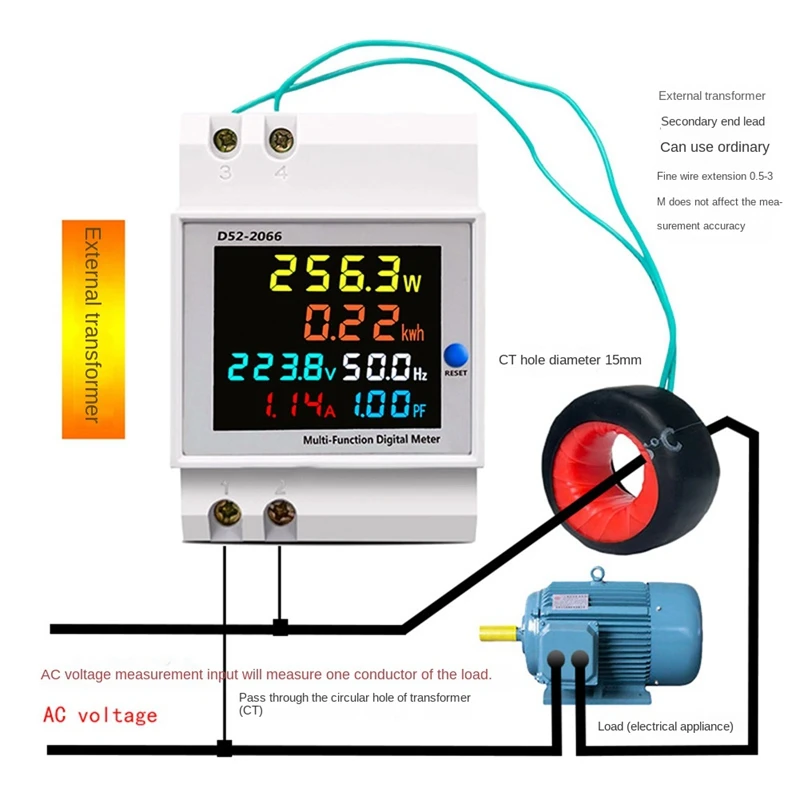 6 IN1 Display Smart Meter AC40-300V Built-In CT Monitor Voltage Current Power KWH Electric Frequency Meter D52-2066