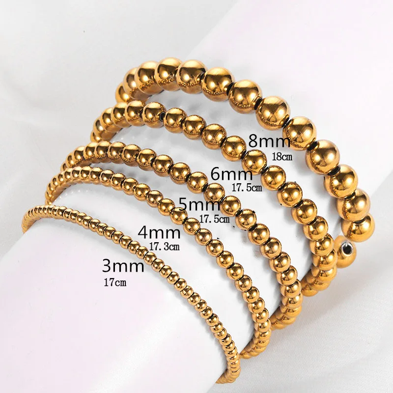 3/4/5/6/8mm Stainless Steel Ball Bead Bracelet For Men Women Gold/Silver Color Metal Bead Chain Pulsera Female