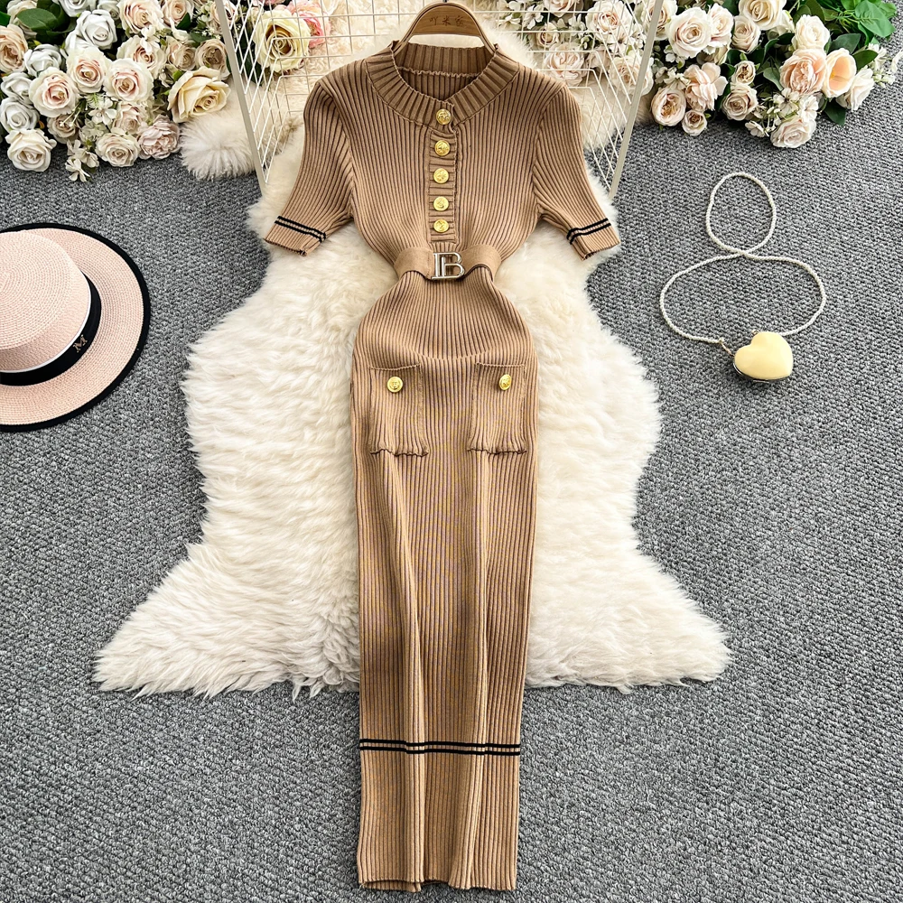 YuooMuoo marka moda damska sukienka 2025 lato z paskiem Bodycon długi sweter sukienka elegancka biurowa damska sukienka ołówkowa Party Vestidos
