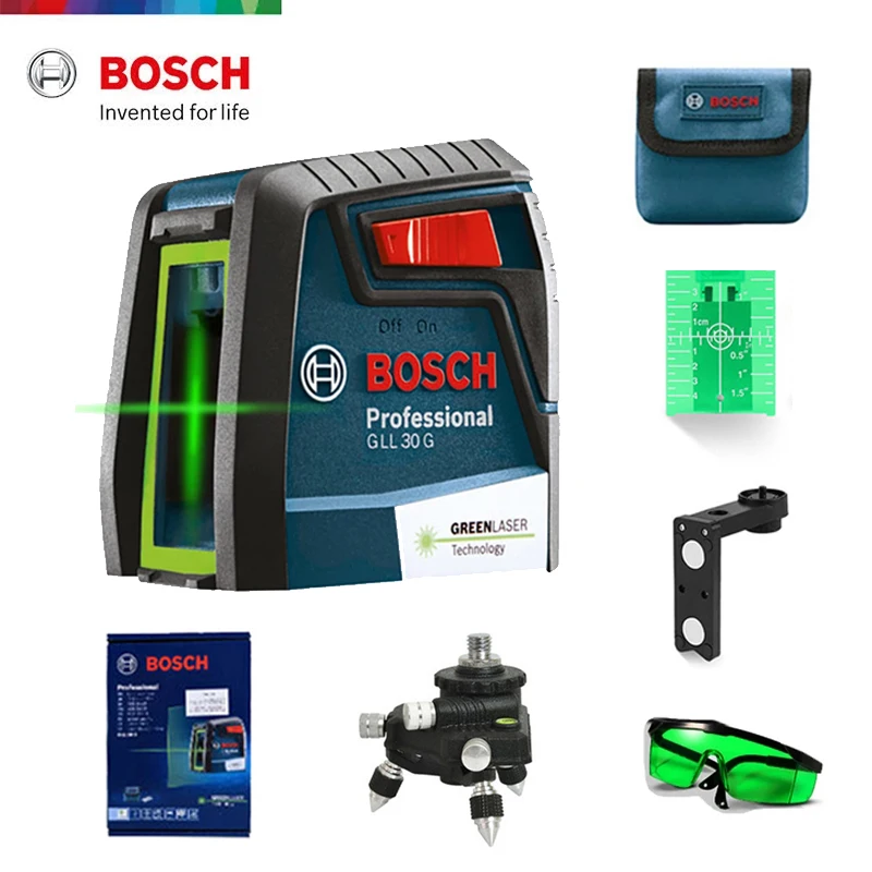 BOSCH GLL30G poziom lasera dwuliniowy samopoziomujący zielone światło pionowy poziomy przyrząd pomiarowy o wysokiej precyzji