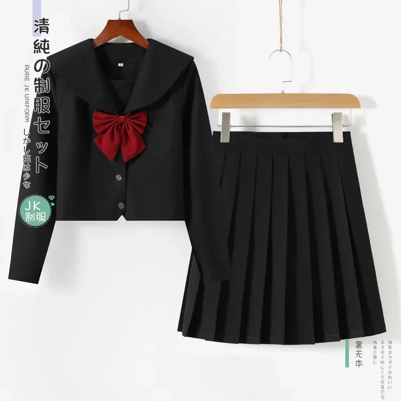 BLACK Orthodox College Style Japanese Korean Student School Uniform JK Uniform Girl Anime Cosplay Sailor Suit Class Top Skirts