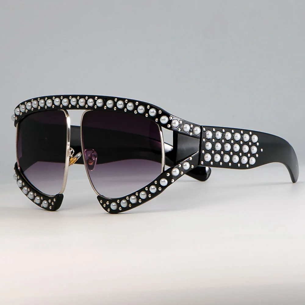 45448 Frauen brille Sonnenbrille Luxus Perlens chirme rote Spiegel brille übergroße UV400 Marke Brille weiblich – Detail 15