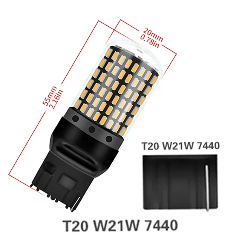 2 Stuks Auto Led Decodering Anti Stroboscopische 7440 144smd Richtingaanwijzer Achteruitrijlamp Zijlamp T20 Wit Geel Rood