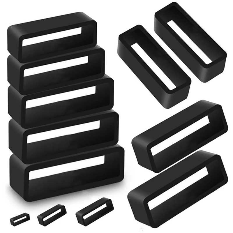 7 Sizes Black Silicone Watch Strap Retaining Hoop Loop Rubber Buckle Ring 14-26mm Retainer Holder Watchbands Accessories