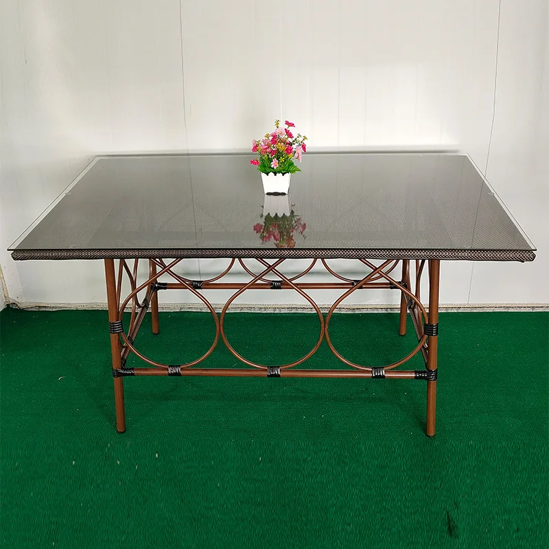 Outdoor balcony plastic wood tables and chairs, aluminum alloy Nordic American coffee hall with night market tables and chairs