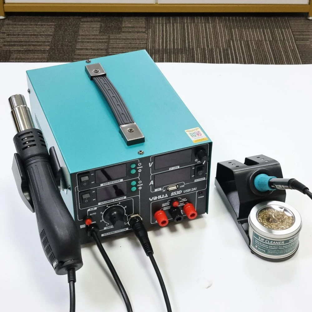 YIHUA 853D สถานีบัดกรี 15V 2A แหล่งจ่ายไฟ USB 3In1 HOT AIR GUN SOLDER Iron ซ่อมสถานีบัดกรี BGA Rework Station