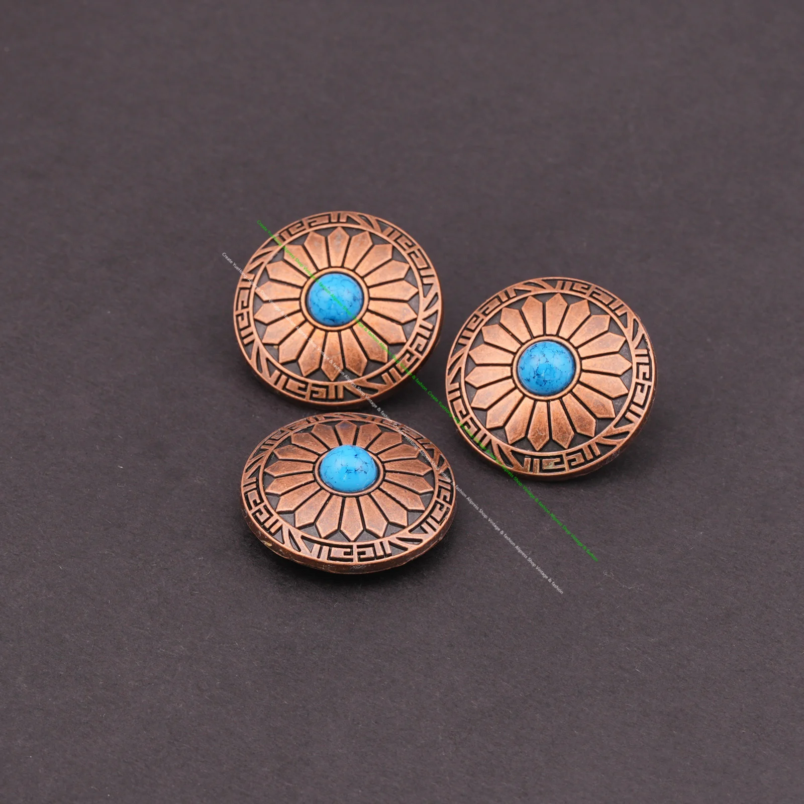 10Pc 35Mm Western Bohemian Bronze Turquoise Floral Concho Buttons Screwback for Leathercraft Belt Saddles Diy Decorative Rivets