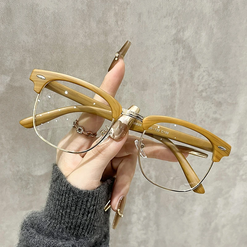 1 Pcs Set Vintage Half Rim Glasses Men Women Retro Metal Browline Optical Frame Business Eyeglasses Anti Blue Light