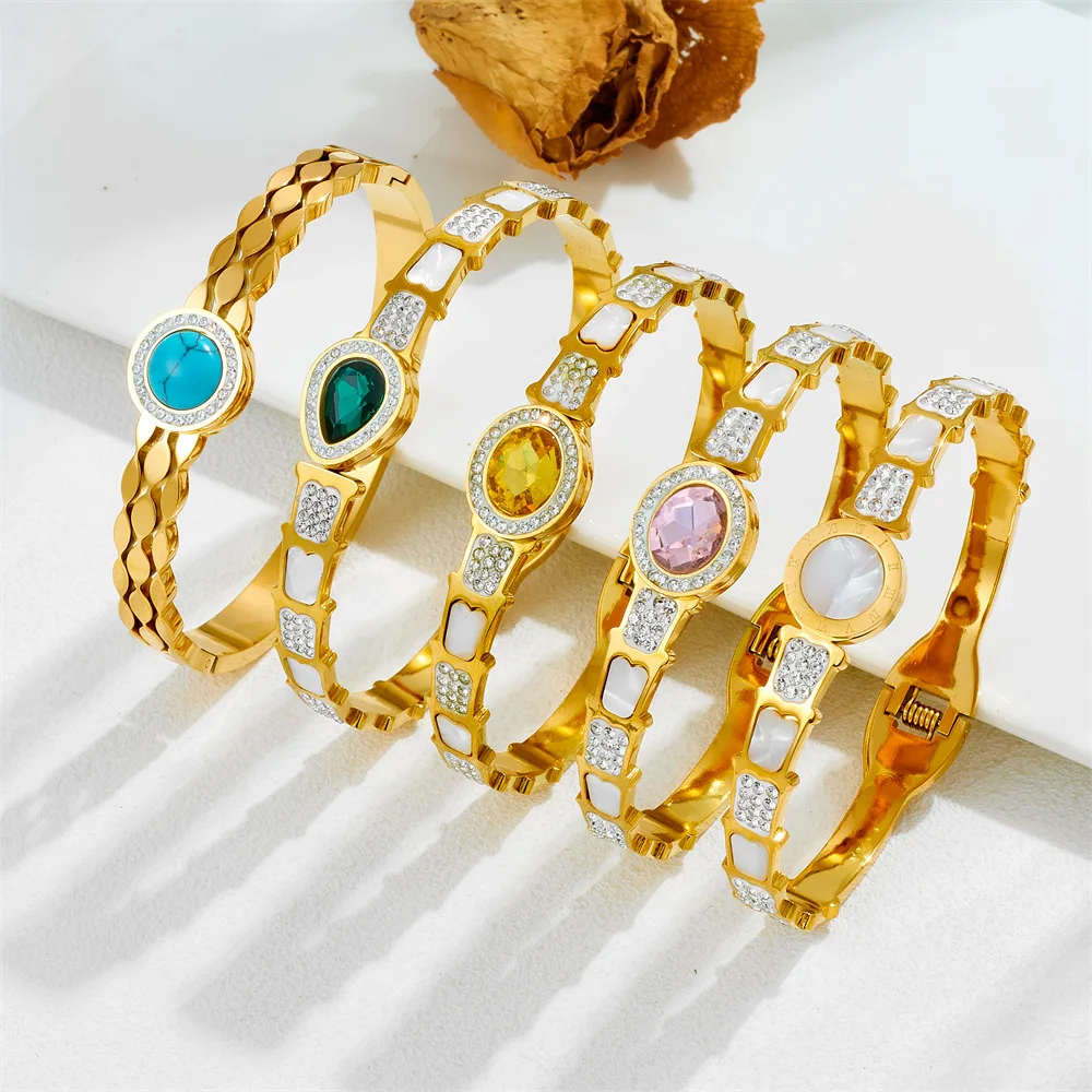 Антикоррозийные браслеты-цепочки из нержавеющей стали с бирюзовым розовым кварцем и желтым кристаллом в виде змеи, титановые браслеты-змеи боа, ювелирные изделия