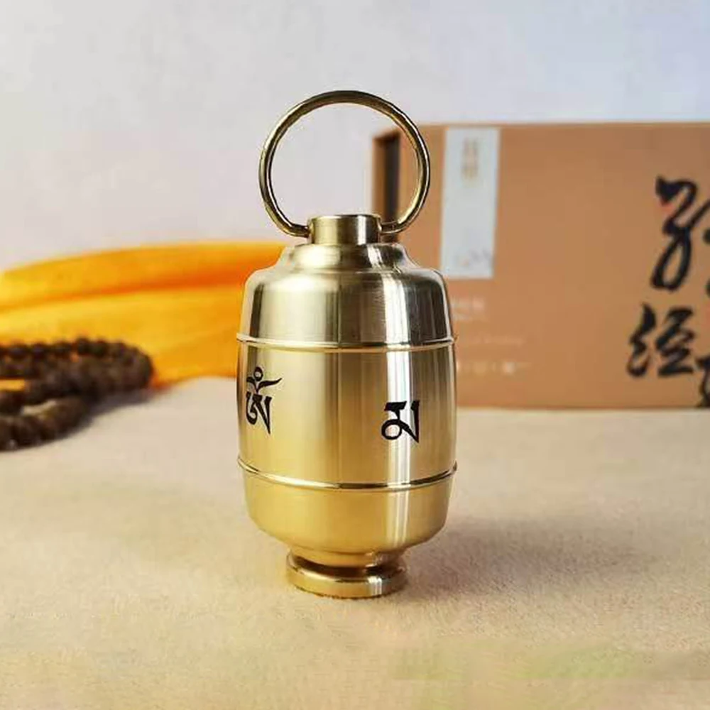 Mini brass finger twisted prayer wheel, Microfilm scriptures Palm Mani Treasure ornament, Portable six-character mantra pendant