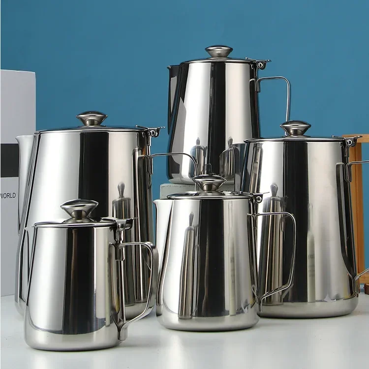 Large-capacity Stainless Steel Milk Pot 600/1000/1500/2000ML  Milk Frosted Cup, Espresso Flower Cup with Measuring Cup Inside