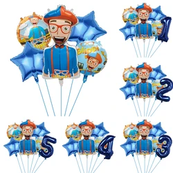 Blippi Theme Birthday Aluminum Foil Balloons 32inch Blue Number Children Blippi Birthday Party Decor Supplies Baby Shower Toys