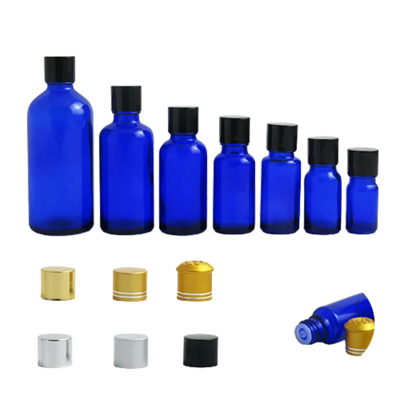 200 xTravel Empty Cobalt blue glass essential oil bottle with aluminum lids cosmetic packging 100ml 50ml 1oz 2/3oz 1/2oz 1/3oz