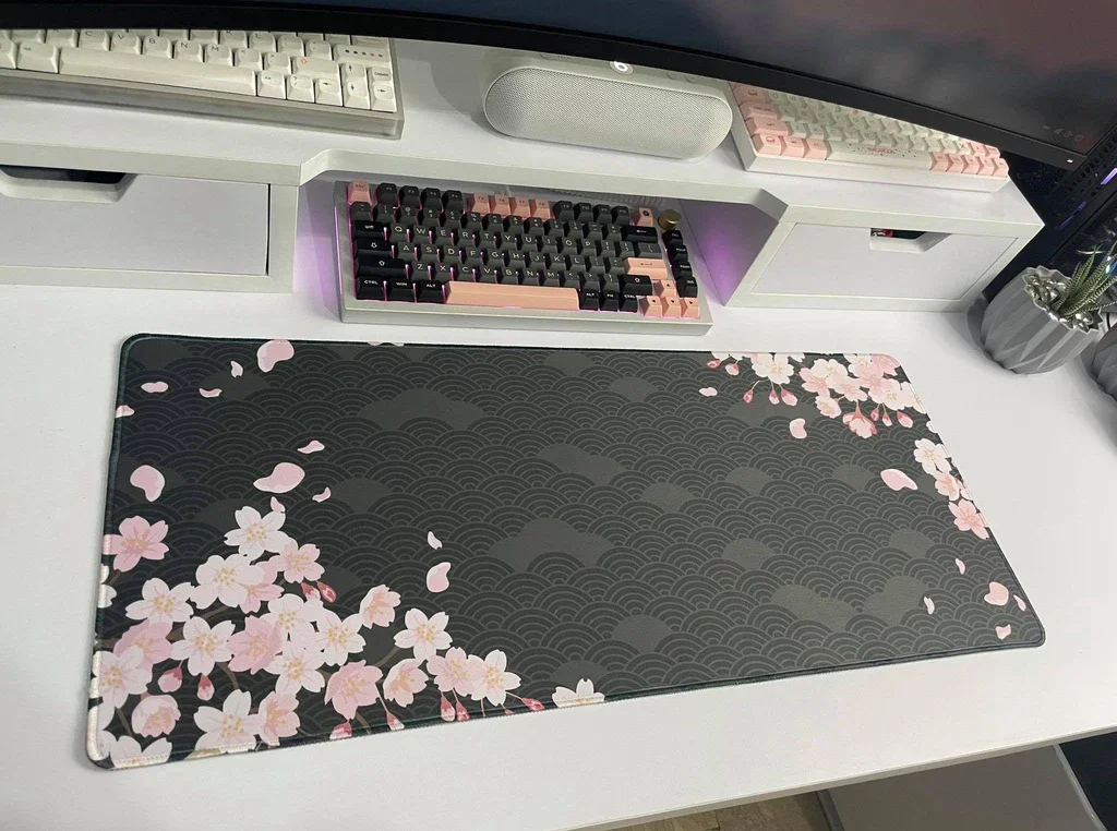 Pink Cherry Blossom Mousepad Hazakura Large XXL Gaming Mouse pad Gamer 900x400 Computer Deskmat Black Scale Art Mouse Mat