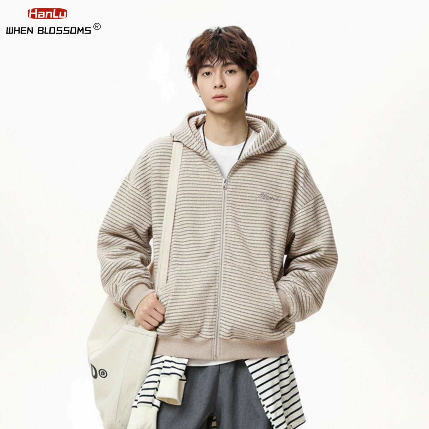 

Men's Vintage Color Block Hooded Cardigan Striped Knit Sweater Japanese Oversized Fleece Lined Winter Cozy Streetwear Coat