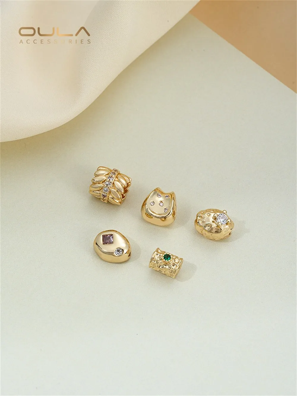 

14K Copper Gold Irregular-shaped Zircon Partition Irregular Barrel Beads Wheat Ear Large-hole Beads Diy Handcrafted Accessories