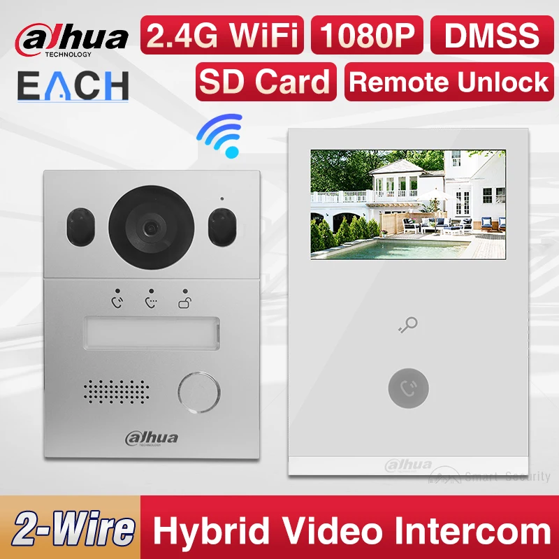 Dahua-Kit de intercomunicador de Video Wifi híbrido Original de 2 cables, admite detectores de alarma de cámara HDCVI, bloqueo de Control remoto,