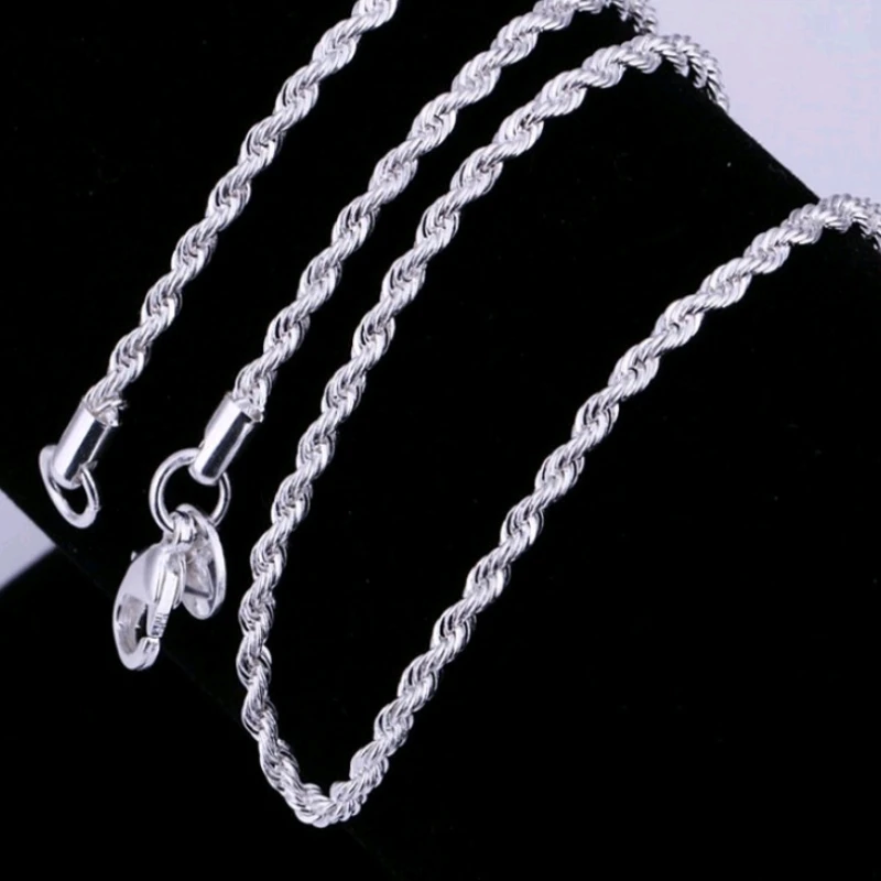 2pcs Silver Plated Necklace Bracelet For Men And Women Simple Hip Hop Style 4mm Twisted Twist Rope Iron Chain With Copper Lobste image 3