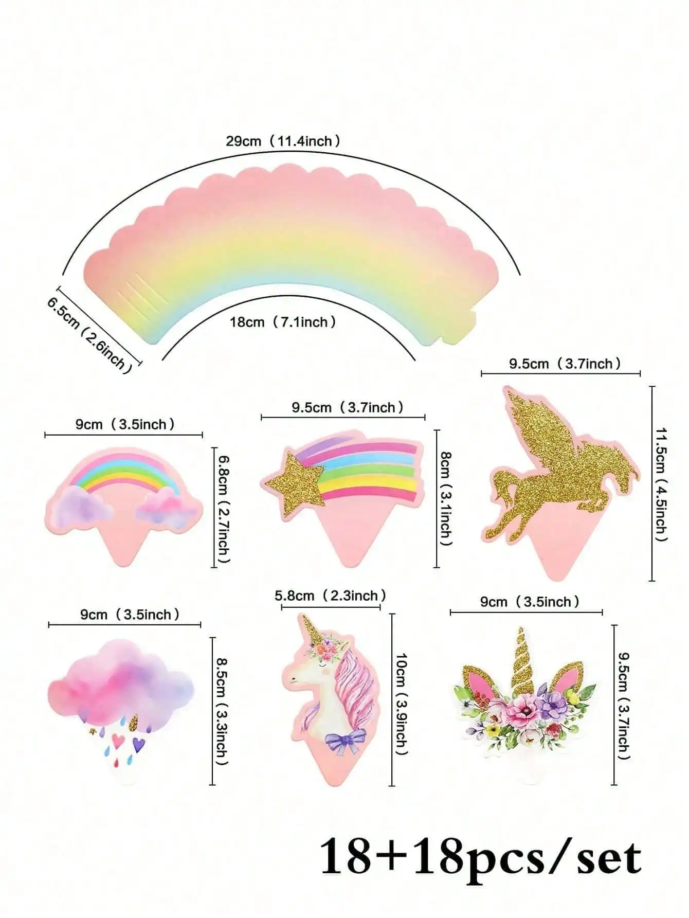 ユニコーンテーマケーキデコレーション、プラグイン、18カップケーキデコレーション