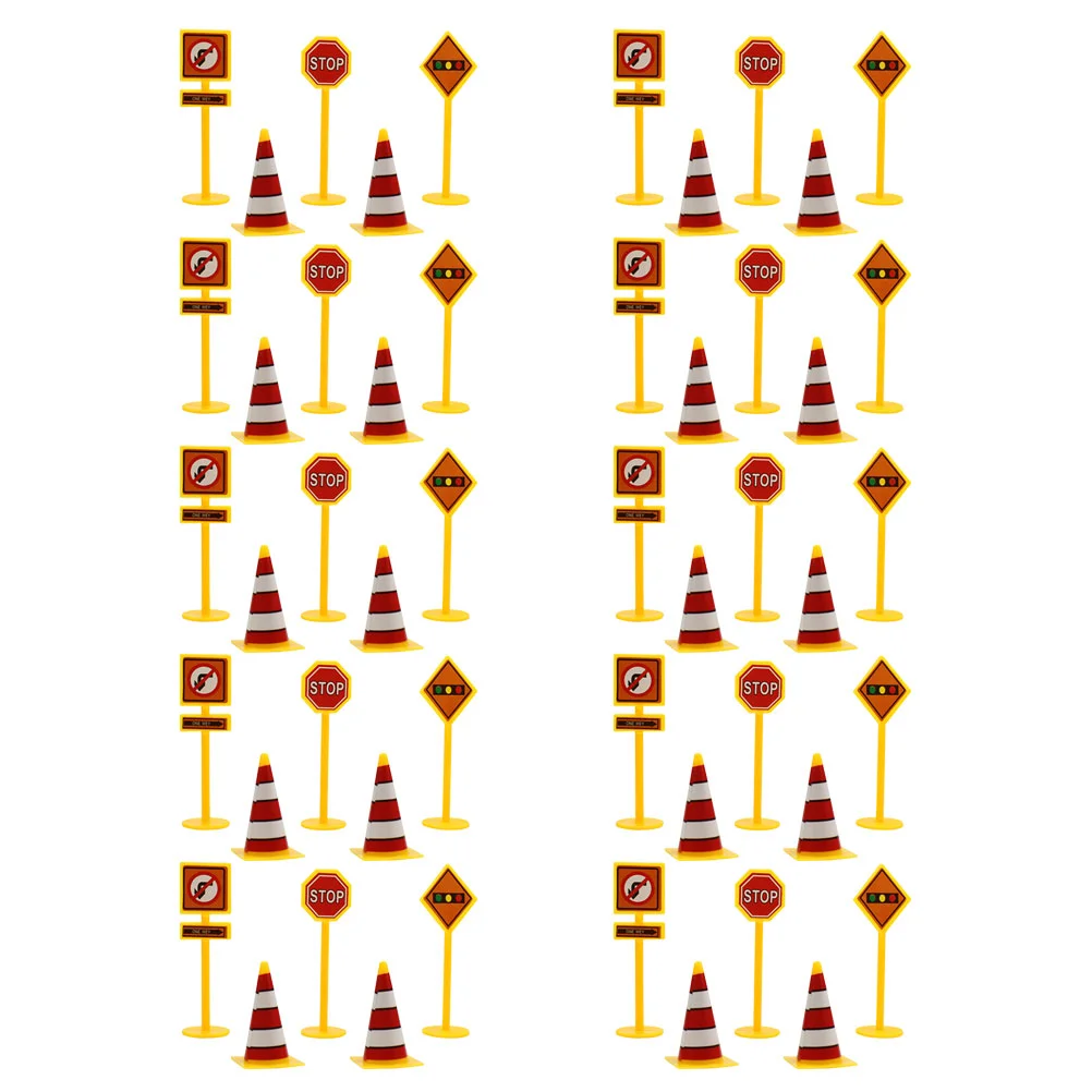 10 Sets Car Sign Decoration Toddler Toy Plastic Mini Electric Traffic Lights Road Signs Models