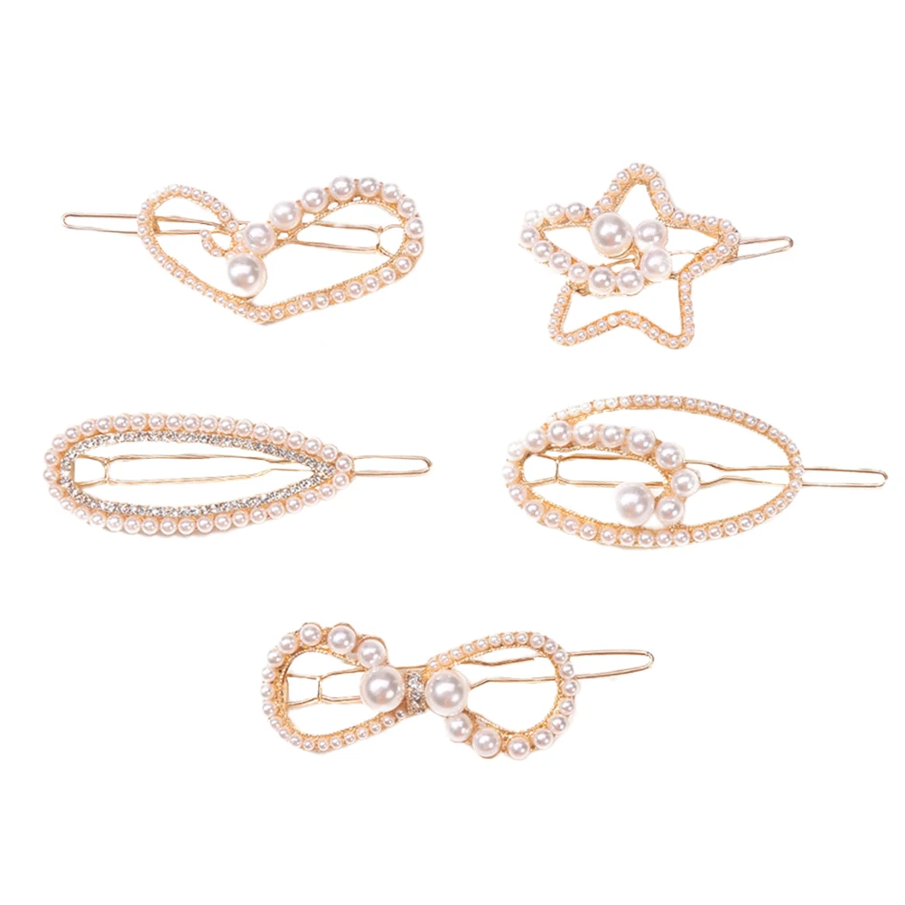 

5pcs Pearl Heart Hairpin Elegant Clips Long Lasting Material Good Grip Easy Use Stylish Matching Different Dresses Accessories
