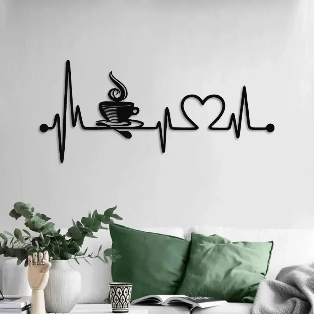 Classic Coffee Heartbeat Metal Wall Sign, Decorative Coffee Lover Stand Art Humorous Bar Counter Decor Home Heartbeat Decor