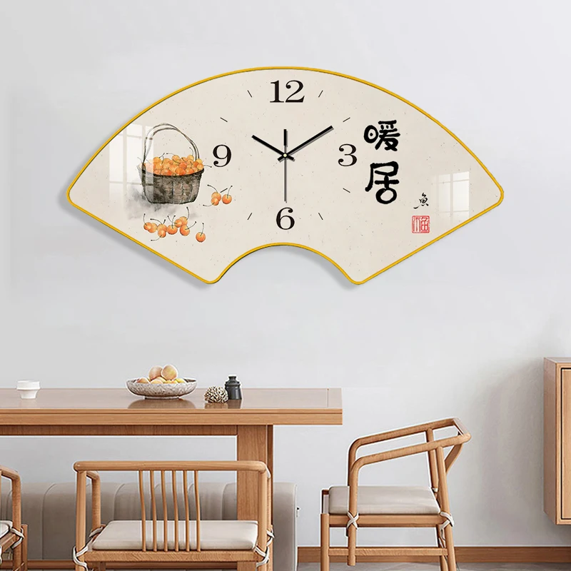 

Fan-shaped Clock Wall Clock Modern Minimalist Punch-free Restaurant Mute Decorative Painting Clock Hanging Wall