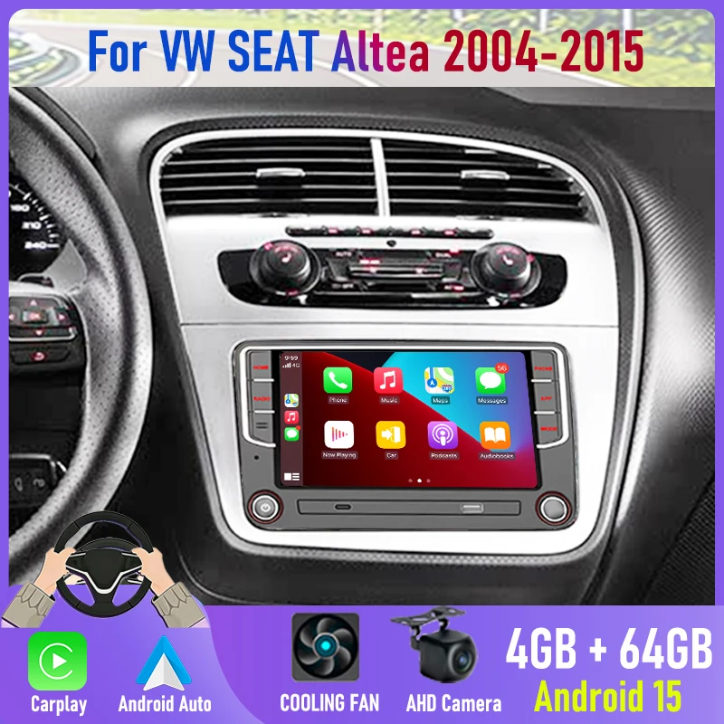 2DIN Android 15 Car Radio for VW SEAT Altea 2004-2015 7'' GPS Apple Carplay Wireless BT Stereo Camera Head Unit with