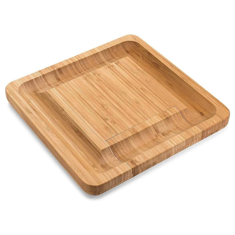 Bamboo Cheese Board Set With In Slide,Perfect Charcuterie Board And Serving Tray For Entertaining Or Gift Giving