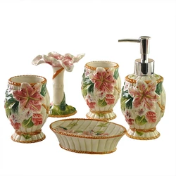 Lily Ceramic Toothbrush Holder, Soap Dish, Bathroom Accessories Set Kit, Bathroom Organizer, Wedding Gifts