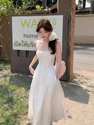 Elegant Vintage Floral Midi Dress Women Beach Style Strap Dress Even Party Korean Fashion Clothing Y2k 2000s Bodycon Slim Summer