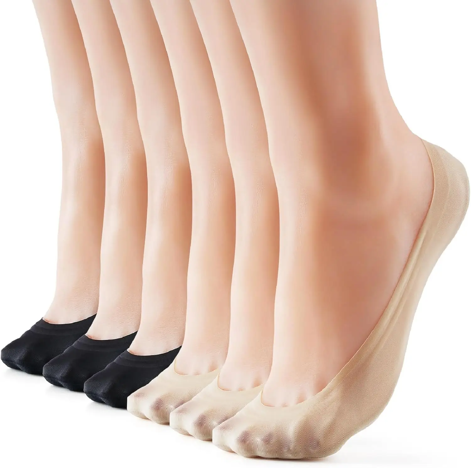 

3-9 Pairs Women's No Show Socks, Nylon Ultra Low Cut Non-Slip Thin Liner for Flats