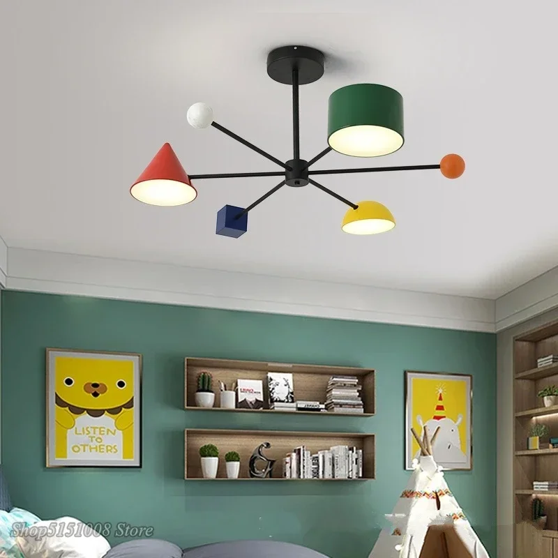 

Winfordo Children's Room Macaron Colorful Chandelier Light Fixture Modern LED Ceiling Lamps Lustre