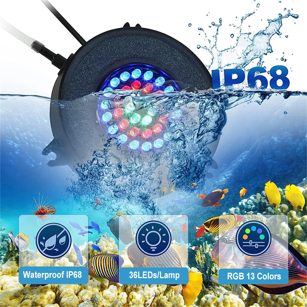 Imagem -04 - Aquário Air Bubble Led Light Controle Bluetooth App 36leds Subaquática Fish Tank Lamp Ip68 à Prova d Água Luzes de Decoração