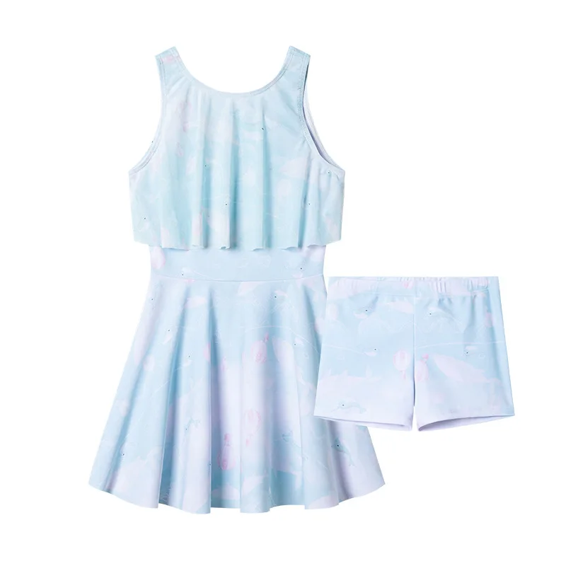 Swimsuit Girls Sleeveless Flounce Swimwear Children Swimming Suit For Kids Two Piece Bathing Suit Hot Spring Dress Beachwear