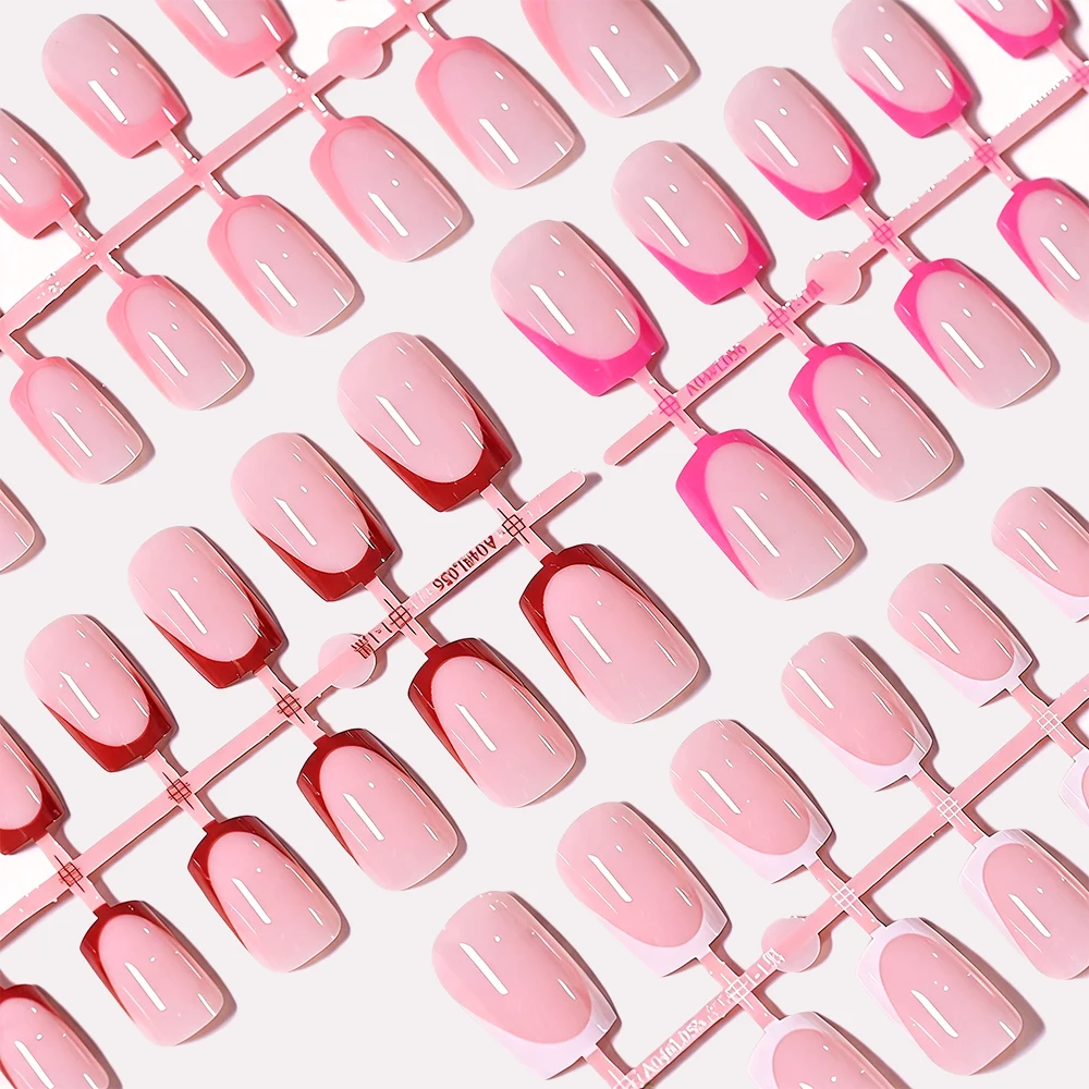 120/144 Stück 6 Farben Französische Quadratische Künstliche Nägel mit Feilwerkzeug Glänzend Rosa Weiß Rot Vollständige Abdeckung Tragbare Aufdrücknägel DIY Künstliche Nägel – Detail 2